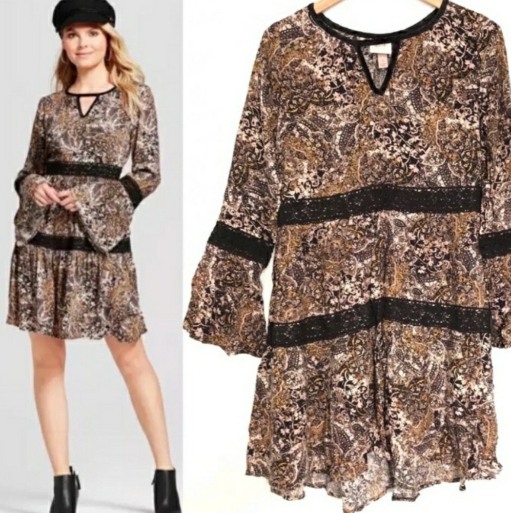 [Knox Rose] Bohemian Paisley and Lace Dress